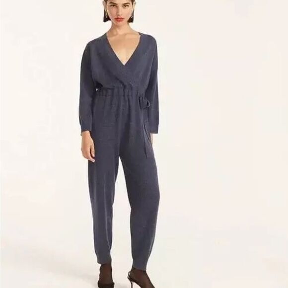 J.Crew Women’s Merino Wool V-Neck Sweater Jumpsuit Blue Sz Small Preppy Casual - Picture 1 of 11